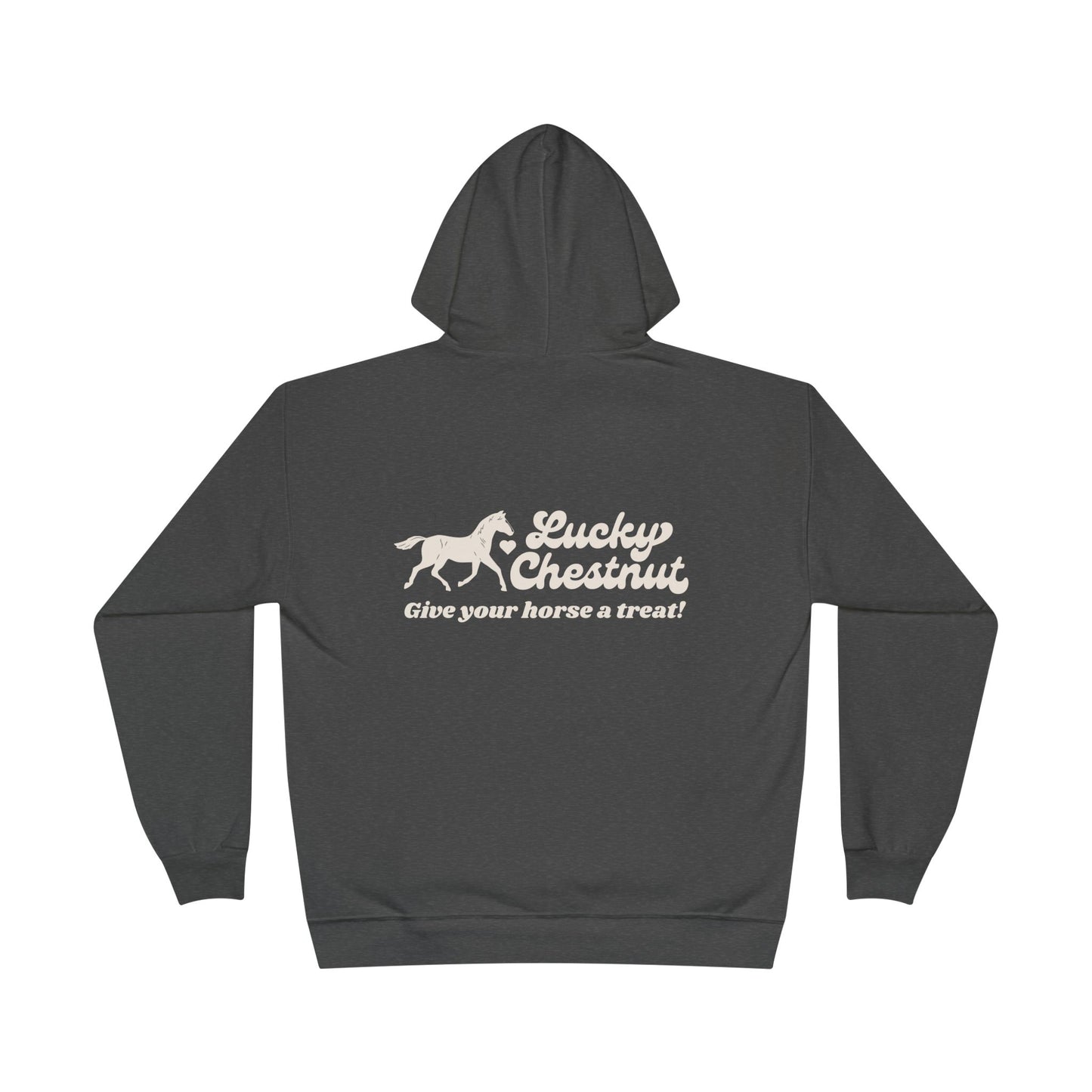Lucky Chestnut “Give Your Horse a Treat” Hoodie – Back Graphic + Front Heart Detail