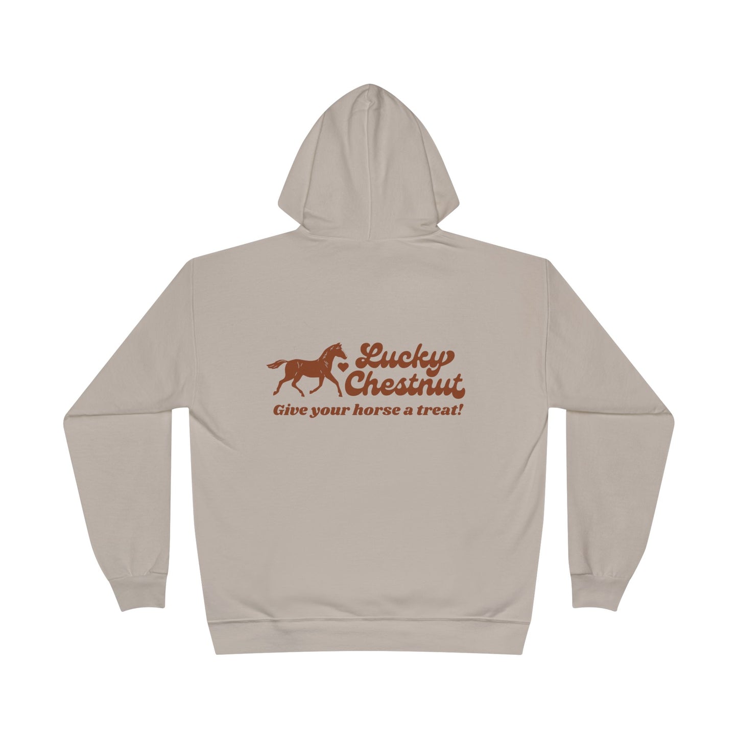 Lucky Chestnut “Give Your Horse a Treat” Hoodie – Back Graphic + Front Heart Detail