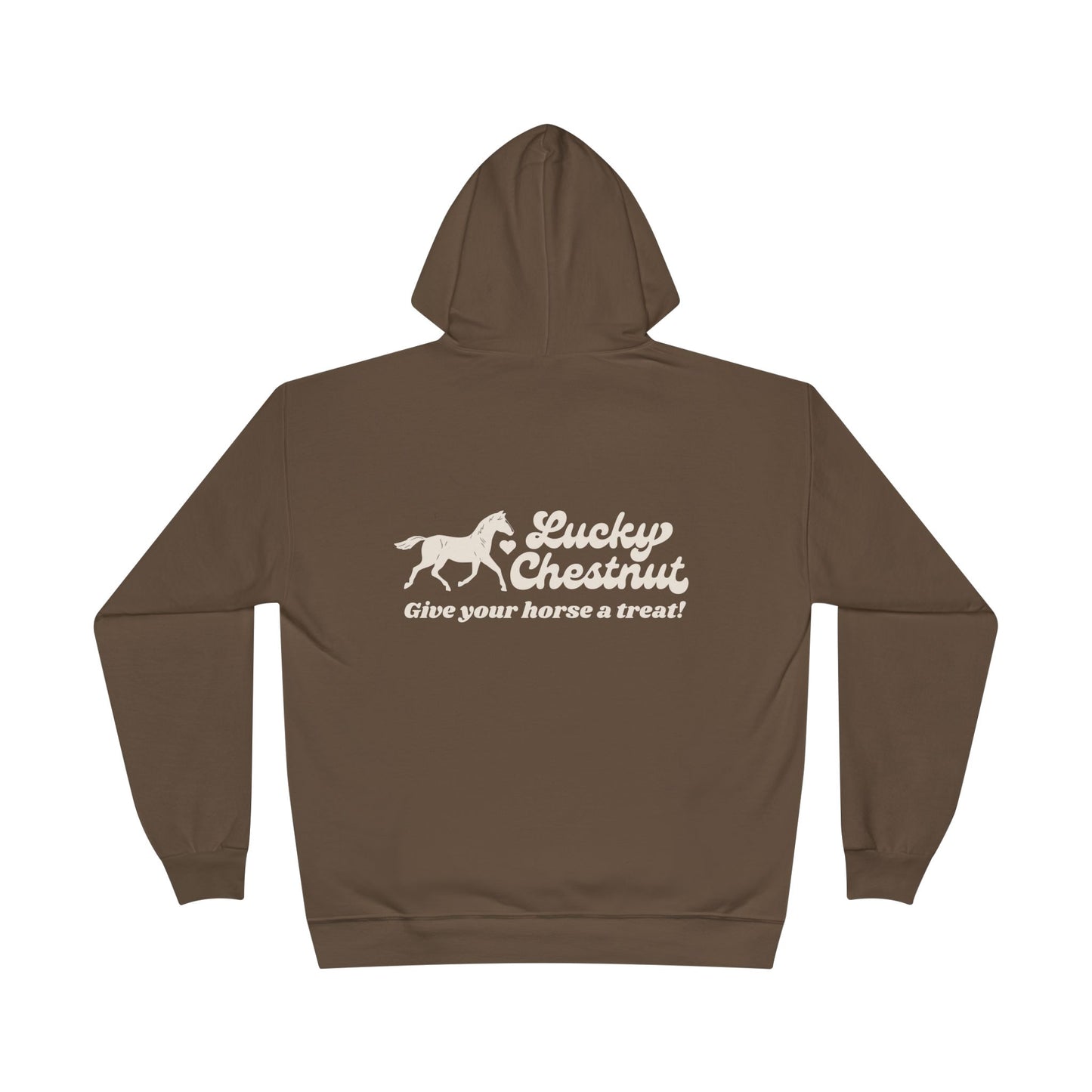 Lucky Chestnut “Give Your Horse a Treat” Hoodie – Back Graphic + Front Heart Detail
