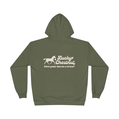 Lucky Chestnut “Give Your Horse a Treat” Hoodie – Back Graphic + Front Heart Detail